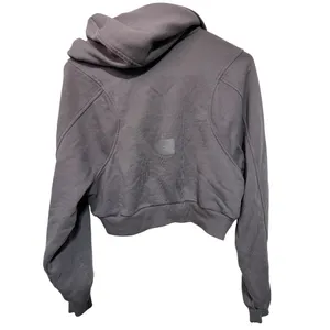 Alo Cropped Hoodie With Full Zip & Hood XS Soft Cotton Blend Charcoal Gray thumbnail 3