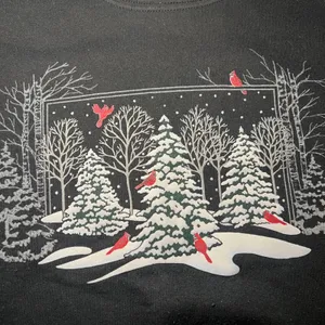90s Top Stitch Morning Sun Black Red Cardinal Christmas Sweatshirt winter sz L thumbnail 3