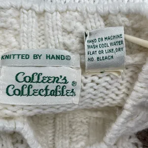 Vintage Winter Sweater Chunky Hand Knit Texture Oversized Boxy Cream Tan Size M thumbnail 11