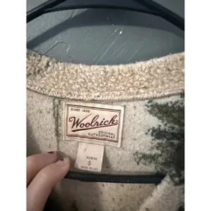 Woolrich Vintage Pine Tree Sherpa Fleece Pullover V-Neck Cream Green Womens S thumbnail 4