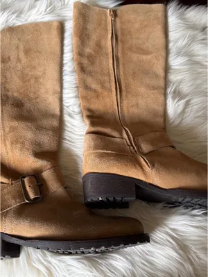 Sundance Tan Suede Knee High Boots with Buckle Detail thumbnail 3