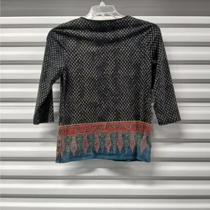 Lauren Ralph Lauren Women's Top Medium Black Print Pullover Stretch Sweater Boho thumbnail 2
