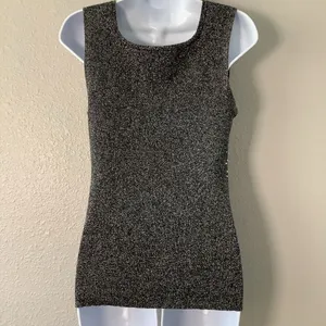Vintage 90s Silver Sequin Holiday New‎ Years Eve Party Sparkly Ribbed Tank Top M thumbnail 5