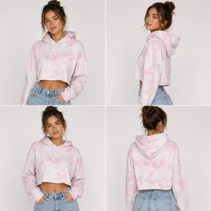 Artist Union Hoodie Womens Small Pink Tie Dye Cropped Raw Hem Long Sleeve thumbnail 2