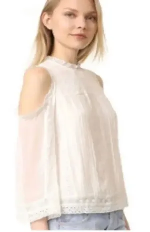 Alice + Olivia Women's Small Ophelia Eyelet Lace Cold-Shoulder White Blouse‎ thumbnail 1