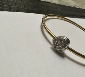Monet Gold Tone Skinny Bangle Bracelet 7 3/4 Inch Silver Tone Rhinestone Heart thumbnail 9