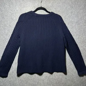 J.Crew Navy Blue‎ 100% Wool Sweater Bobble Diamond Cable Knit Crewneck Medium thumbnail 7