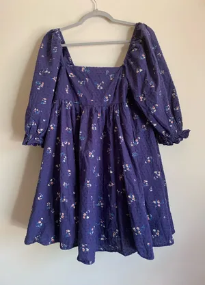 Altar'd State Navy Floral Puff-Sleeve Dress Short Half Sleeve Women Size Medium thumbnail 1