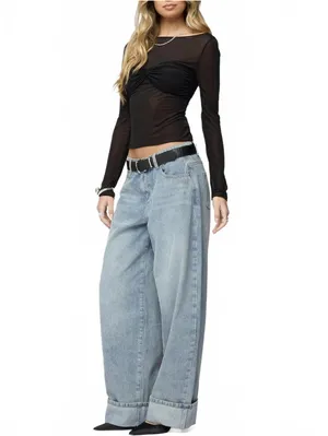 Edikted Kella Low Rise Baggy Jeans NWT Blue Vintage Washed Size Small thumbnail 3