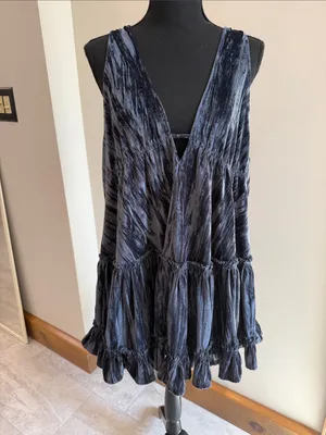 Free People Pleated Plush Swing Dress in Rare Night Size XS thumbnail 2