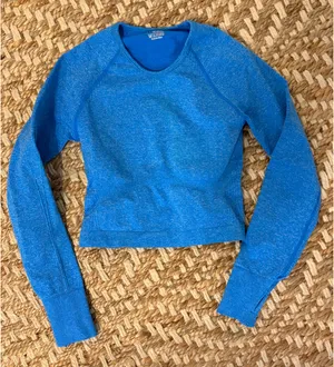 Blue cropped dry fit workout top thumbnail 1