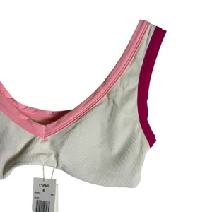 L*Space Lala White Pink Colorblock Sporty V-Neck Bikini Swimsuit Top Size M thumbnail 7