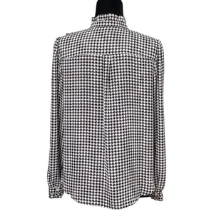 Ann Taylor Houndstooth Ruffle Neck Button Up Long Sleeve Blouse Small thumbnail 4