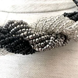 Black and grey twisted seed beaded Indonesian necklace thumbnail 3