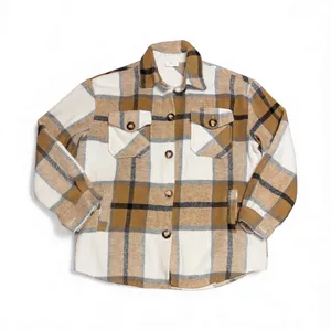 Women's Tan Flannel Plaid Shacket Jacket size Medium thumbnail 2