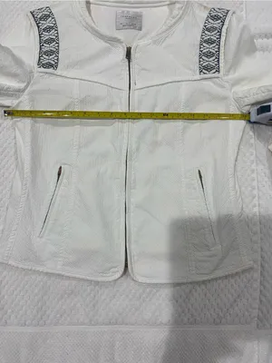 Zara White Textured Zip-Front Jacket with Patterned Trim thumbnail 4
