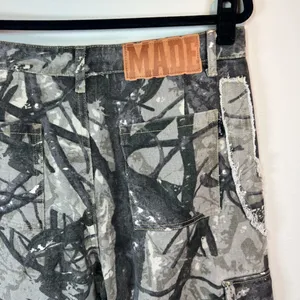 Made Extreme Jungle Camo Cargo Jeans Gray Green Loose Straight Streetwear 33x30" thumbnail 12