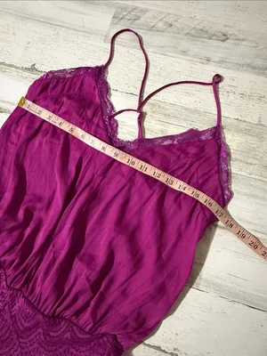 Free People Magenta Lace-Trim Satin-Look Bodysuit Size M thumbnail 6