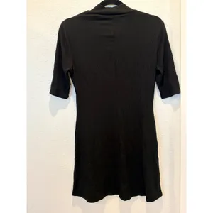 Reformation Jeans Black Ribbed Mock Neck Mini Dress XL Short Sleeve Bodycon thumbnail 5