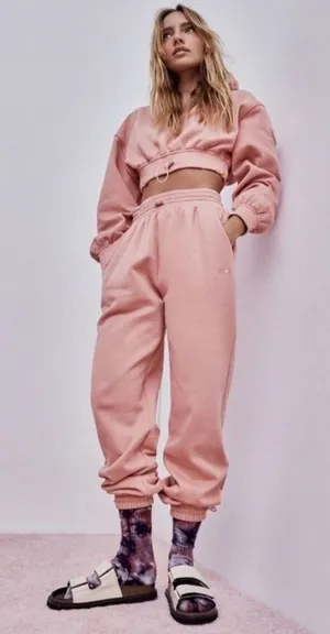 For Love and Lemons X Victoria Secret Josie Cropped Hoodie Sweatshirt Pink S thumbnail 1