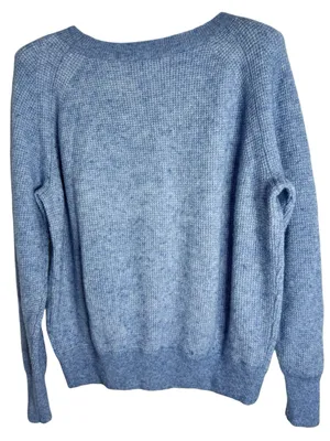 J. Crew Heathered Light Blue Waffle Knit Wool & Alpaca Blend Crew-neck Sweater S thumbnail 2