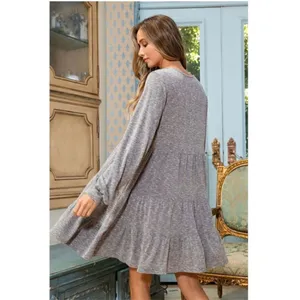 Ces Femme Baby Doll Button Down Swing Dress Mocha Gray Size Small -NWT thumbnail 4