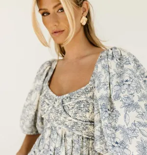 Zoco Blue Gala Blue Ivory Floral Midi Dress thumbnail 3