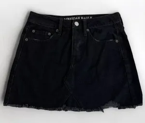 American Eagle Womens Black Hi Rise Festival Mini Denim Distressed Skirt 8 thumbnail 1
