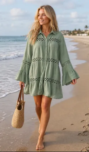 Women's Ibiza Anne Cole Green Mini Dress S thumbnail 1