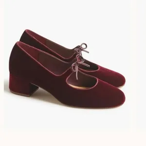 J. Crew Velvet bow tie–heeled Mary Janes in Vintage Burgundy Size 10 thumbnail 2