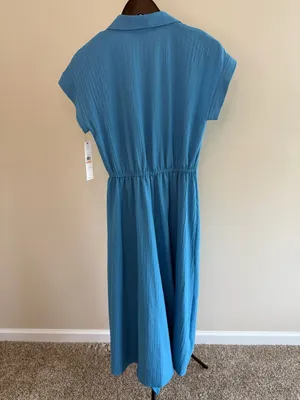 Calvin Klein Textured Short Sleeve Ruffle Midi‎ Dress thumbnail 3