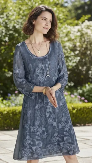 NWT Soft Surroundings Starling‎ Silk Dress XS 2-4 Mallard Blue Floral Boho Midi thumbnail 1