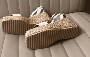 JustFab White Platform Heel Wedges raffia Heels coastal grandma shabby chic thumbnail 4