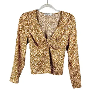 Abercrombie and Fitch Long Sleeve Twist Front Blouse in Light Brown Size‎ Small thumbnail 1