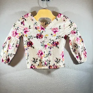 1210 | White House Black Market‎ Floral Puff Sleeve V-Neck Blouse Ivory Women 0 thumbnail 2