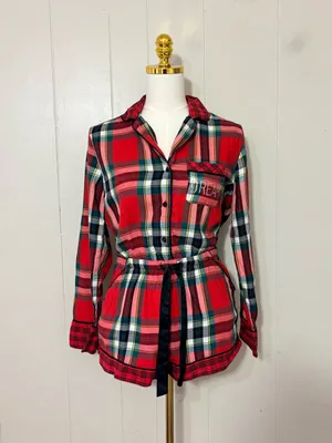 Victoria’s Secret Elsa Plaid Flannel Sleep Romper Red Tartan XS thumbnail 2