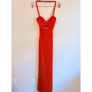 Seni & Cade Maxi Dress Women Small Tomato Red Satin Lace Up Back Gown 24S7EX3ATP thumbnail 9