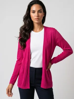 LOFT Silk Ramie Blend Long Sleeve Open Front Women's Pink Cardigan Size Medium thumbnail 7