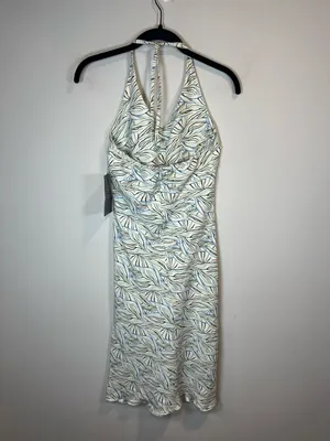 Of the Earth Halter Dress Botanical Print Beige Neutral Summer Midi NEW Sz Small thumbnail 6