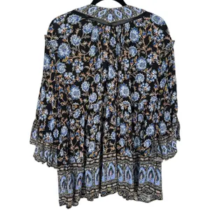 Free People Moonlight Dance Floral Bell Sleeve Boho Tunic Top Blue Size‎ Small thumbnail 5