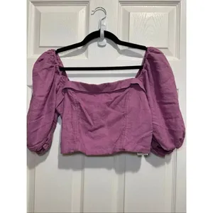 Abercrombie & fitch linen blend puff sleeve crop top Medium thumbnail 2