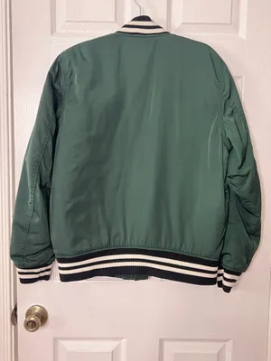Abercrombie & Fitch Mens M Green Varsity Bomber Jacket Ribbed Collar Zip Up thumbnail 2