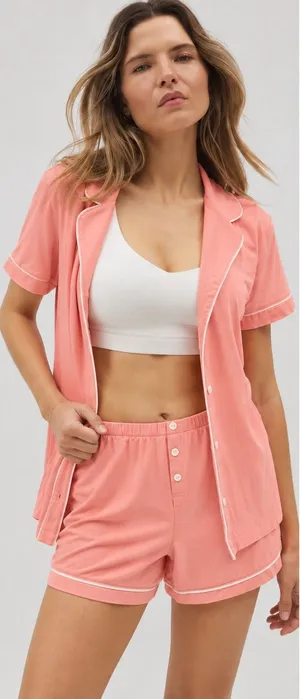 Soma Cool Nights Pajama 3 Piece Set Short Sleeve Shorts Pants Orange Womens Med thumbnail 1
