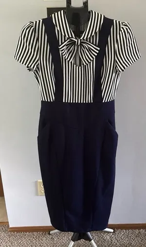 VFemage Women's black white strip navy blue vintage-style‎ sailor dress Size 12 thumbnail 1
