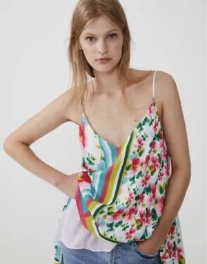 NWT ZARA FLORAL BOHEMIAN ASYMMETRICAL BLOUSE TOP SMALL Multicolor thumbnail 1