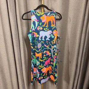 Gretchen‎ Scott Navy Blue Jungle Animal Print Side Tie Shift Dress Womens Small thumbnail 4