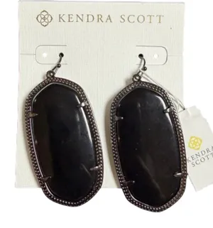 Kendra Scott Elle Drop Earrings Black Opaque Glass with gunmetal finish NEW NWT thumbnail 1