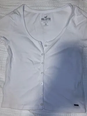 Hollister White Baby Tee Button-Up Top thumbnail 1