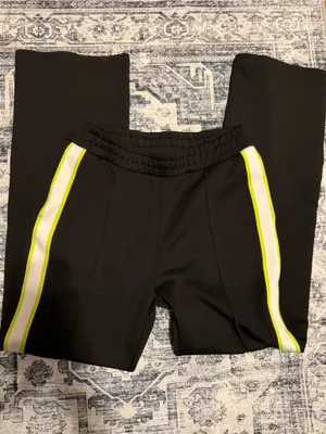 Zara Black Track Pants Neon Yellow White Piping Elastic Waist Medium thumbnail 2
