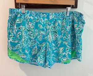 Lilly Pulitzer Luxletic Ocean Trail Shorts Turquoise Oasis Outta Line Print XL thumbnail 1